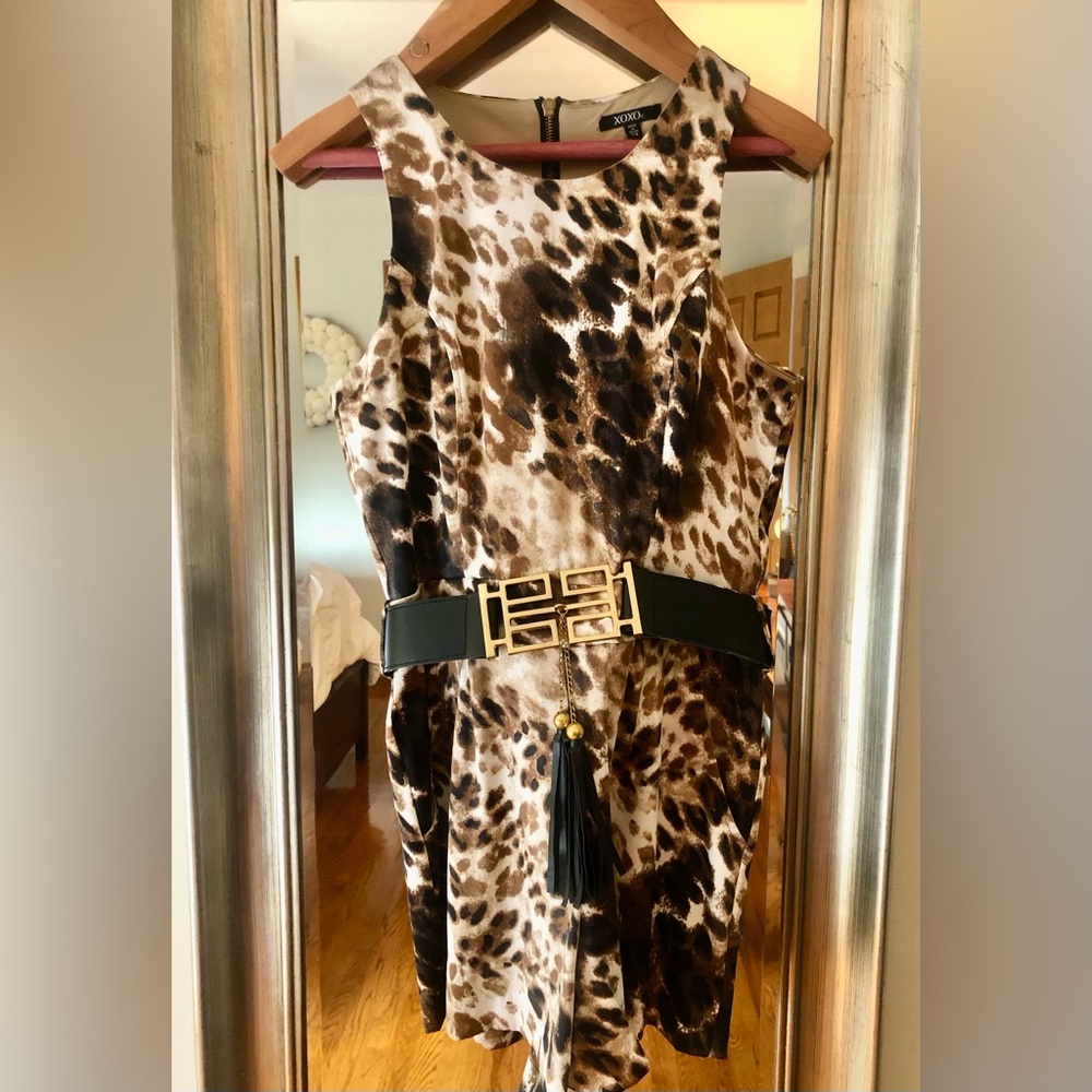 Vintage Y2K XOXO Leopard Sleeveless Romper With Statement Tassel Belt